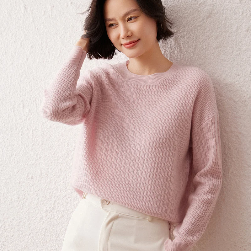 

New Women's round neck pullover sweater knitted sweater autumn winter 100% cashmere sweater fashion jacquard women's sweater Top