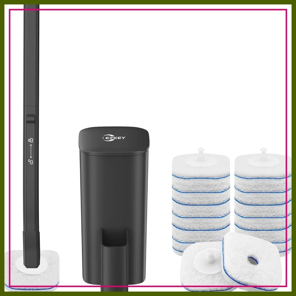 

Disposable Toilet Brush with 14 Refills, Toilet Bowl Cleaner Wand & Holder Set for Bathroom Cleaning (Black)