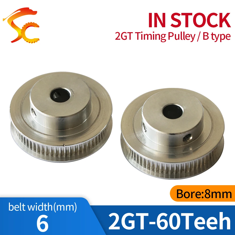 

Free shipping 10PCS/Lot 2GT 60 teeth GT2 Timing Pulley bore 8mm belt width 6mm for CNC 3D printer Precision Machine Tools