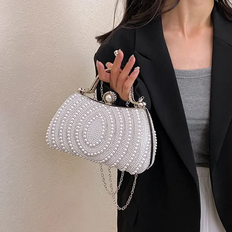 حقيبة كروس لؤلؤية، حقيبة عشاء محمولة باليد على الكتف، حقيبة صندوق سلسلة متعددة الاستخدامات #3