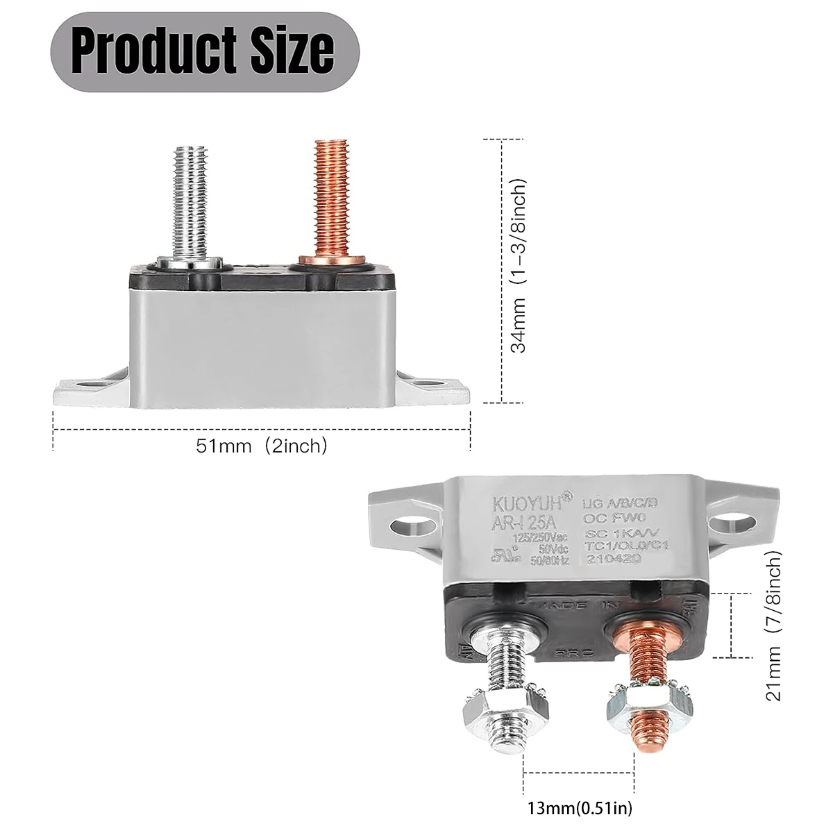 DC 12V - 24V Automatic Reset Circuit Breaker with Cover Stud Bolt for Automotive and More