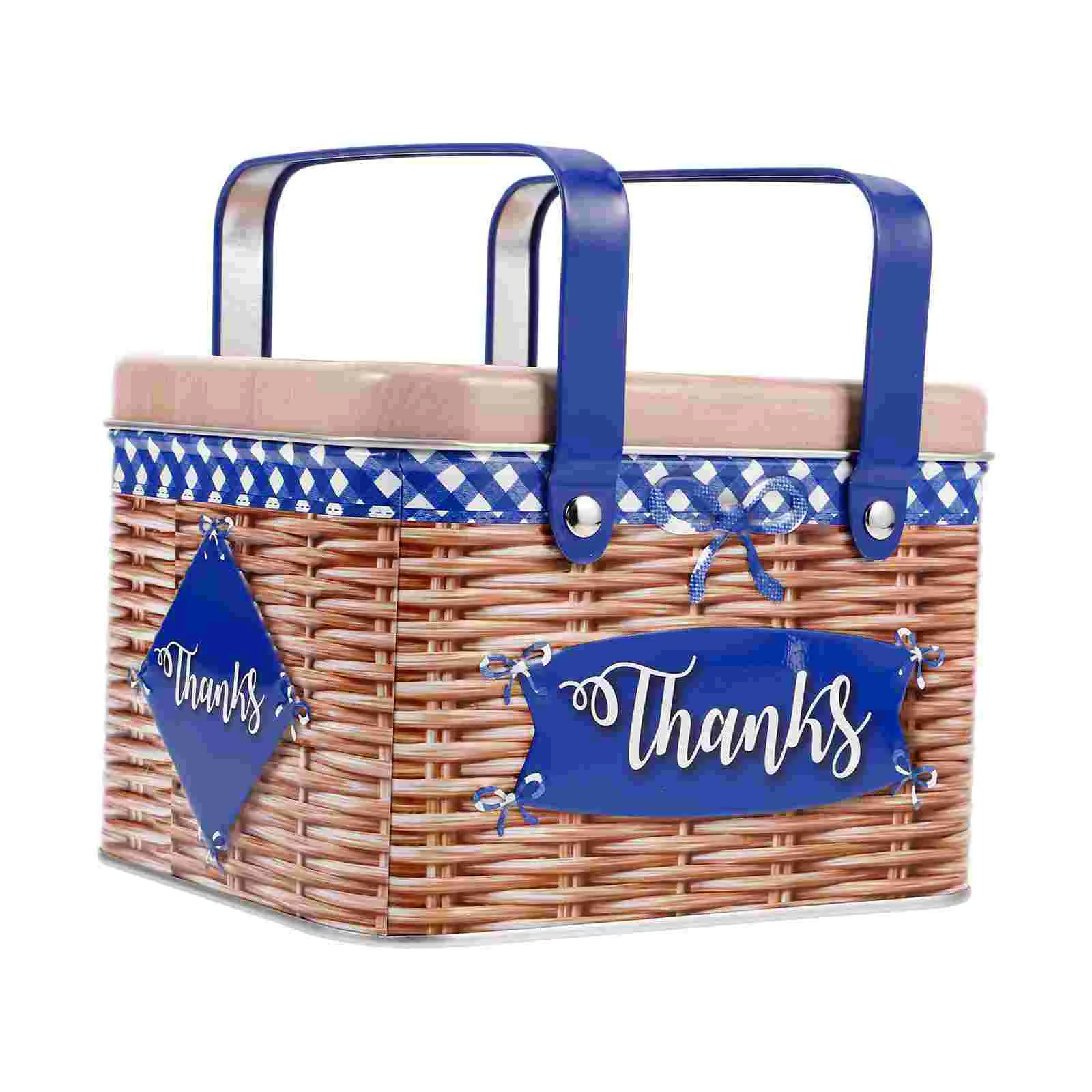 

Snack Containers Biscuit Box Basket Handheld Metal Tin Can Candy Jars with Lids Handle Storage