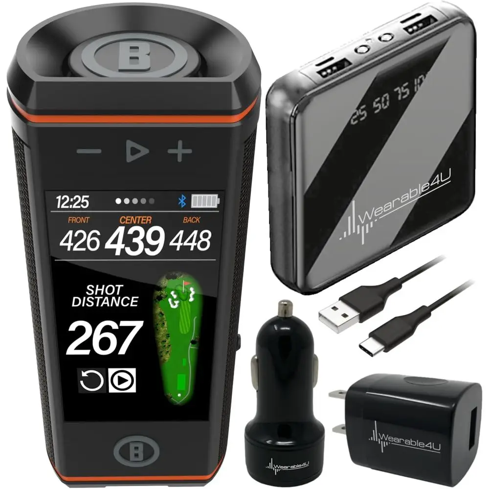 

3.5-дюймовая HD-колонка для гольфа с сенсорным экраном и GPS-дисплеем, 360° ° Звукопоглощающий, водонепроницаемый, магнитный держатель для автомобиля и зарядное устройство PowerBank для автомобиля/стены.