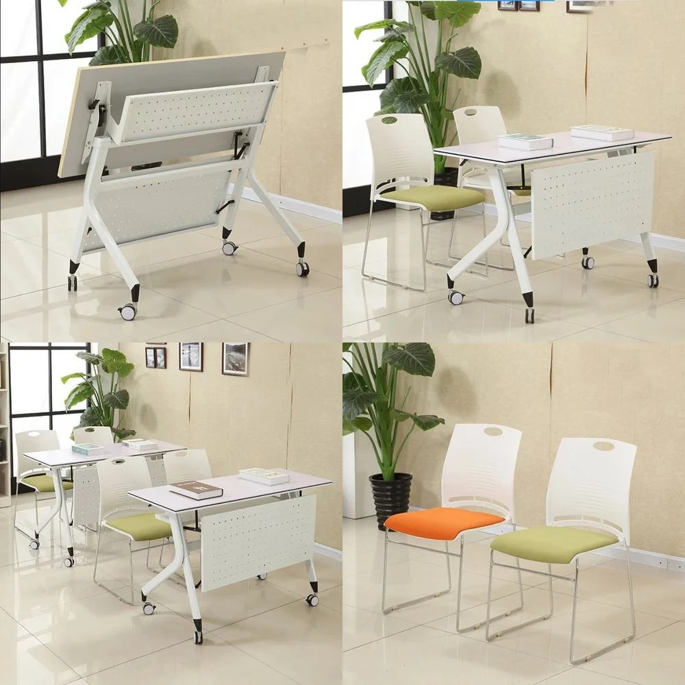 Folding Conference Table and Chair for Small Mobile Office Furniture Training Meetings Portable Lightweight Desk Set for
