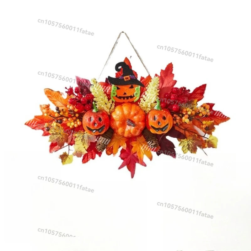

maple leaf harvest festival door hanging ghost festival scene arrangement,Halloween decoration autumn pumpkin wreath