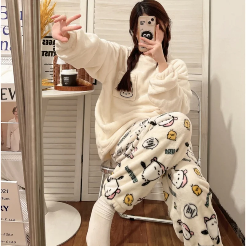 

Autumn And Winter Thickened Pajamas Lovely Pochacco Melody Cinnamoroll Girls Thickened Warm New Pajamas Set