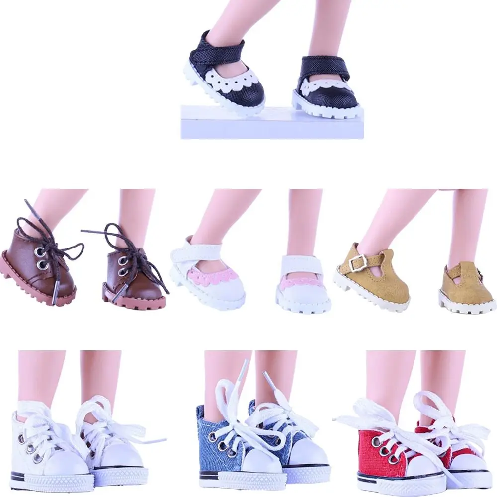 1 Pair 4.8cm Doll Shoes PU Rubber Sole Doll Sneakers Canvas Doll Footwear for 24cm Potato Doll Mia Doll Accessories