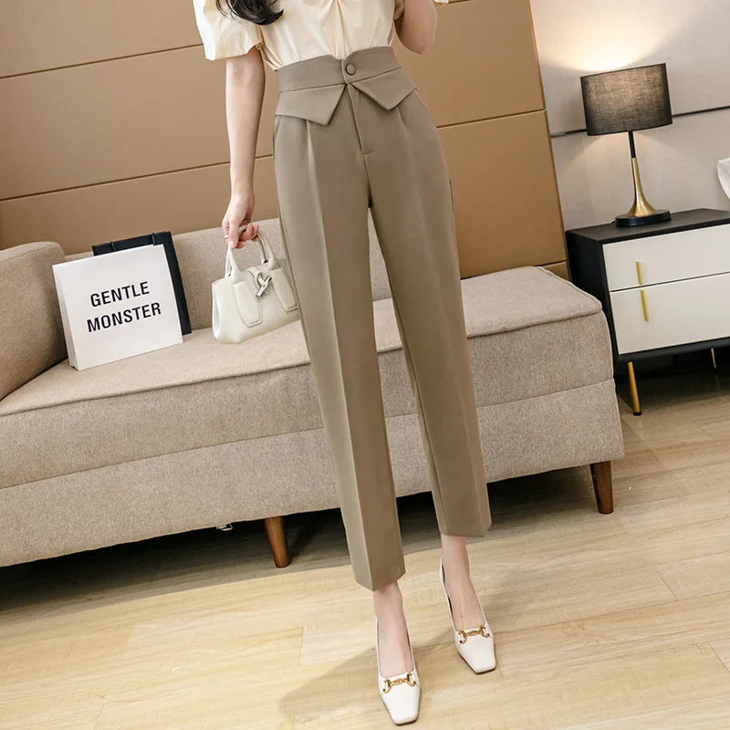 

Real Shot Suit Pants for Women 2023 New Korean Style Spring/Summer Drooping Straight Cigarette Pants High Waist Cropped Tappered