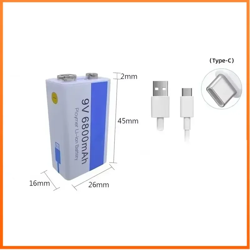 9V 6800mAh Li-ion Rechargeable Battery Micro USB Lithium Batteries for Multimeter Microphone Toy Remote Control KTV