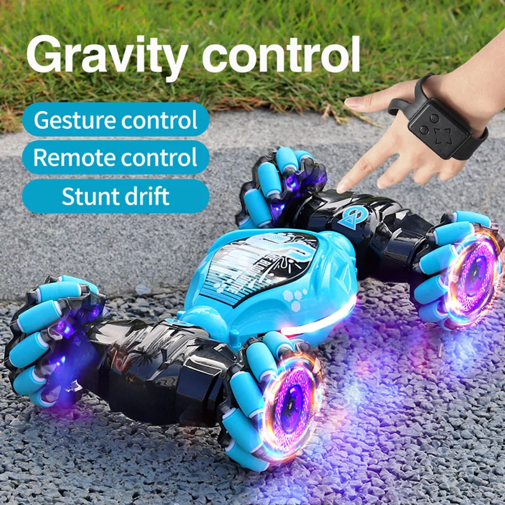 4WD RC Off road/kaskaderskie koła samochód do driftu z muzycznymi lampami Led 2.4G gest zdalnego sterowania Spray 360 ° obracający się zabawkowe