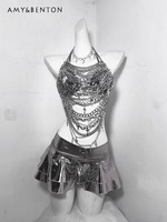 Japanese Summer Original Subculture Future Technology Iron Chain Cross Hollow Chain Splicing Sexy Silver Hot Suit For Women