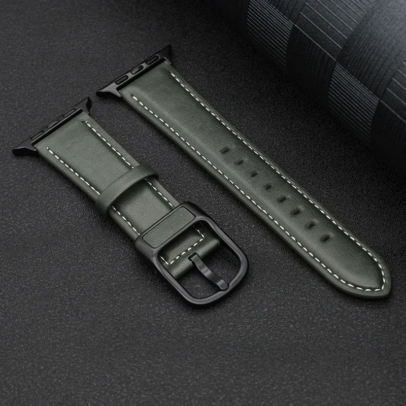 PU Leather Strap for Apple Watch Ultra 2 Band 49mm 10 9 8 7 46mm 45mm 42mm black buckle Strap for IWatch Series 6 SE 5 44mm 40mm