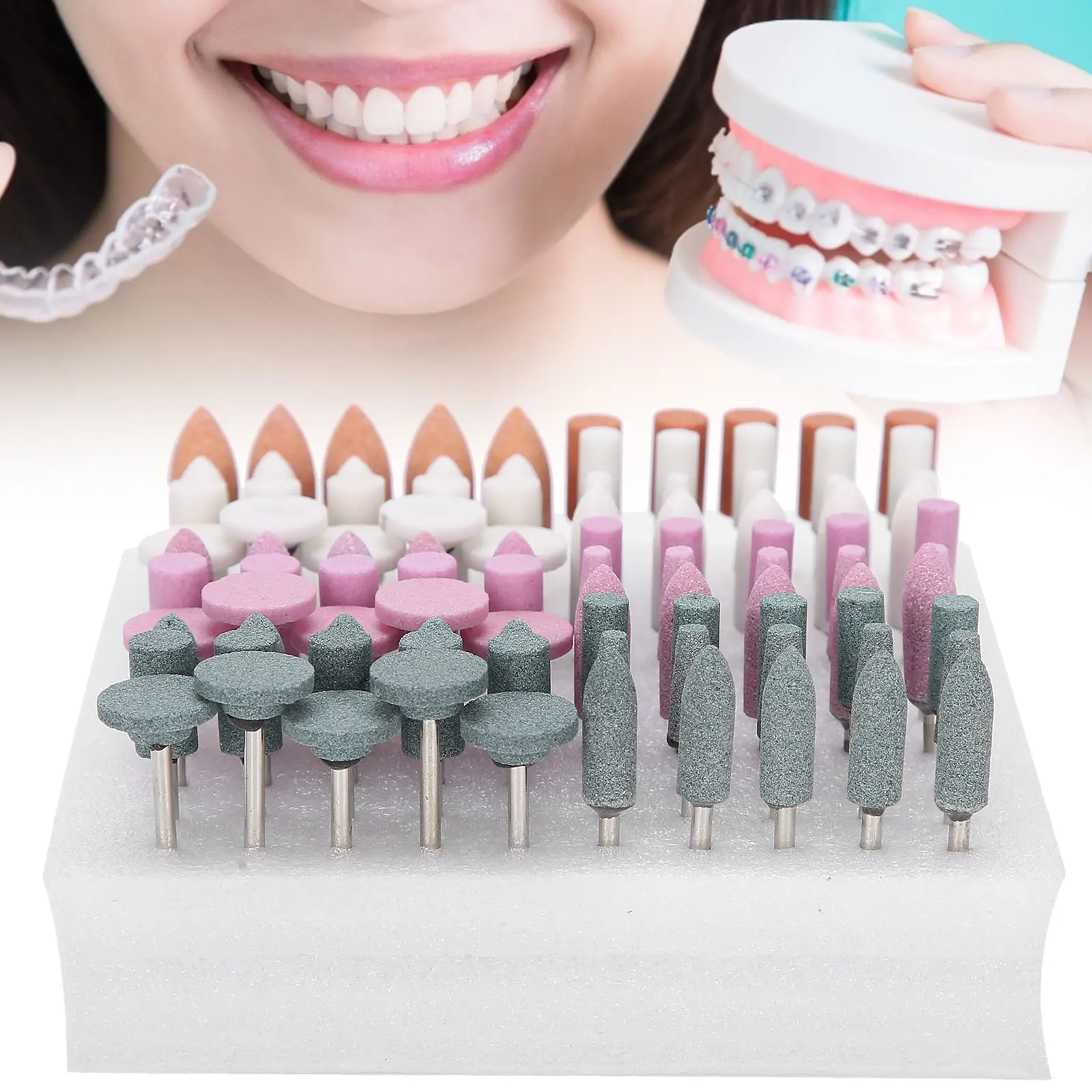 100pc Assorted Dental Stone Grinding Light Curing Resin Polisher Head Burs Stone Nail Drill Bits Set High Temperature Resistance