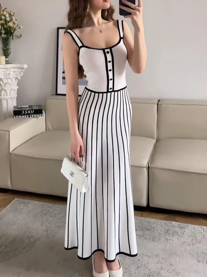 Tossy Striped Knit Backless Maxi Dress Women Slim Contrast Strapless  Fashion Elegant Party Dress 2024 Knitwear Female Long Dress - AliExpress