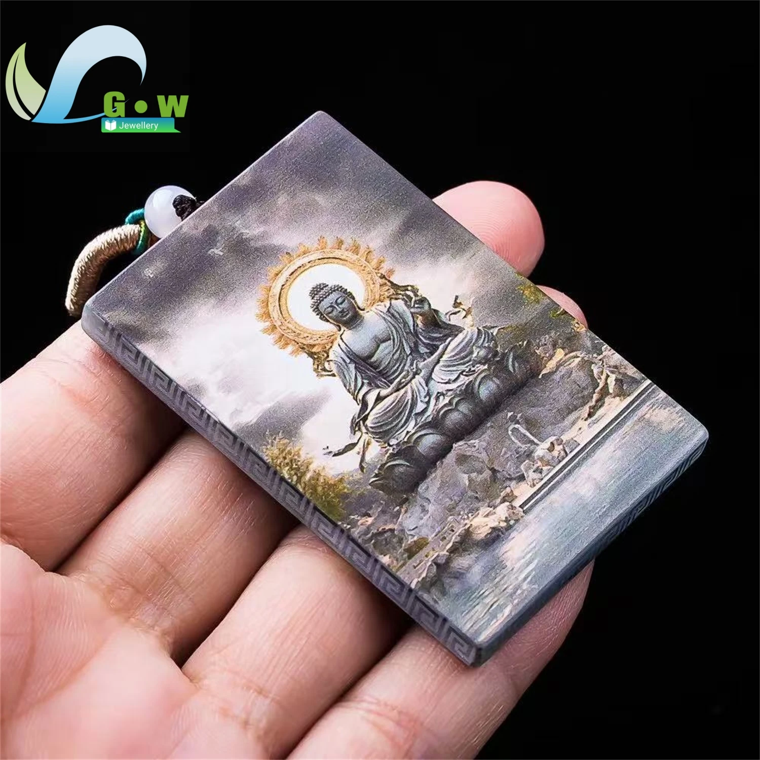 Natural Icy Blue Jadeite Amitabha Buddha Double Sided Pendant Unisex Fine Jewelry Gift Serene Protector Artisan Charm Stone