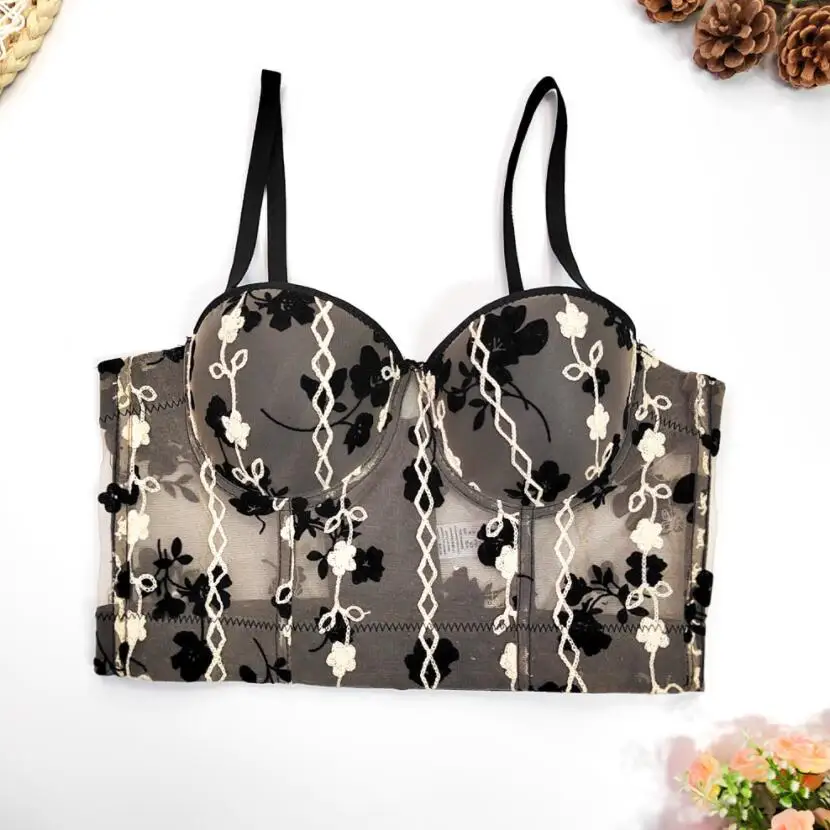 

Fairy Grunge Lace Flower Embroidery Bra Top Women Crop Top Bustier Female Sexy Perspective Corset Party Clothes 2022 p255