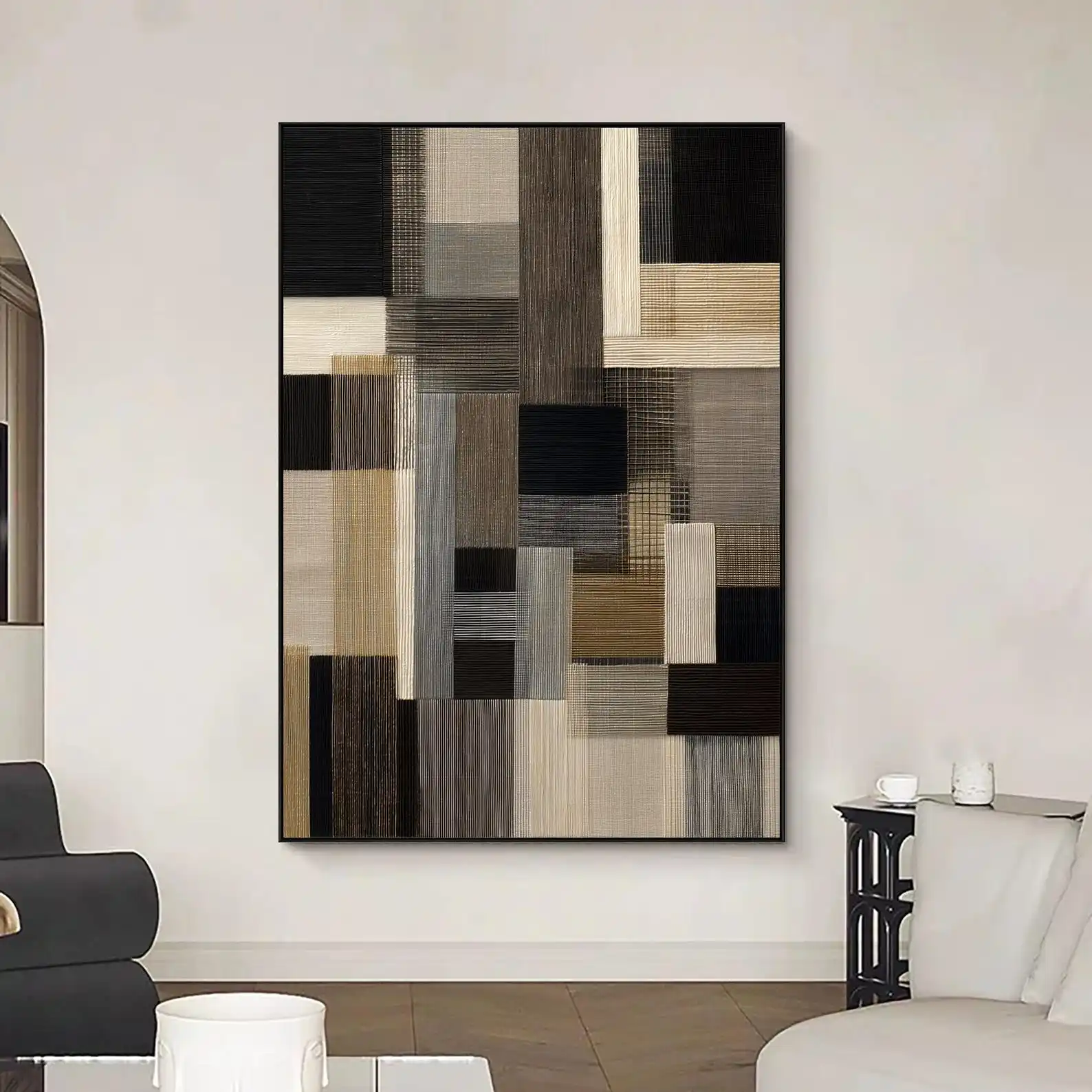 

Ручная роспись Mhemyo: геометрическая абстрактная картина в нейтральных земляных тонах, текстурированное полотно, современная минималистичная живопись для декора дома.