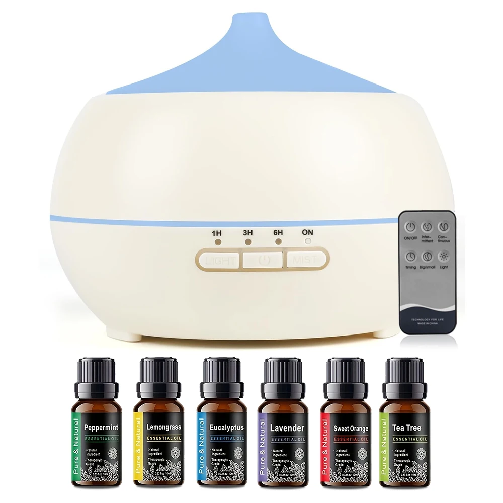 

550ml Essential Oil Diffuser with Remote Control, 7-Color LED & Ultrasonic Humidifier 6 Essential Oils Included, Perfect Home S