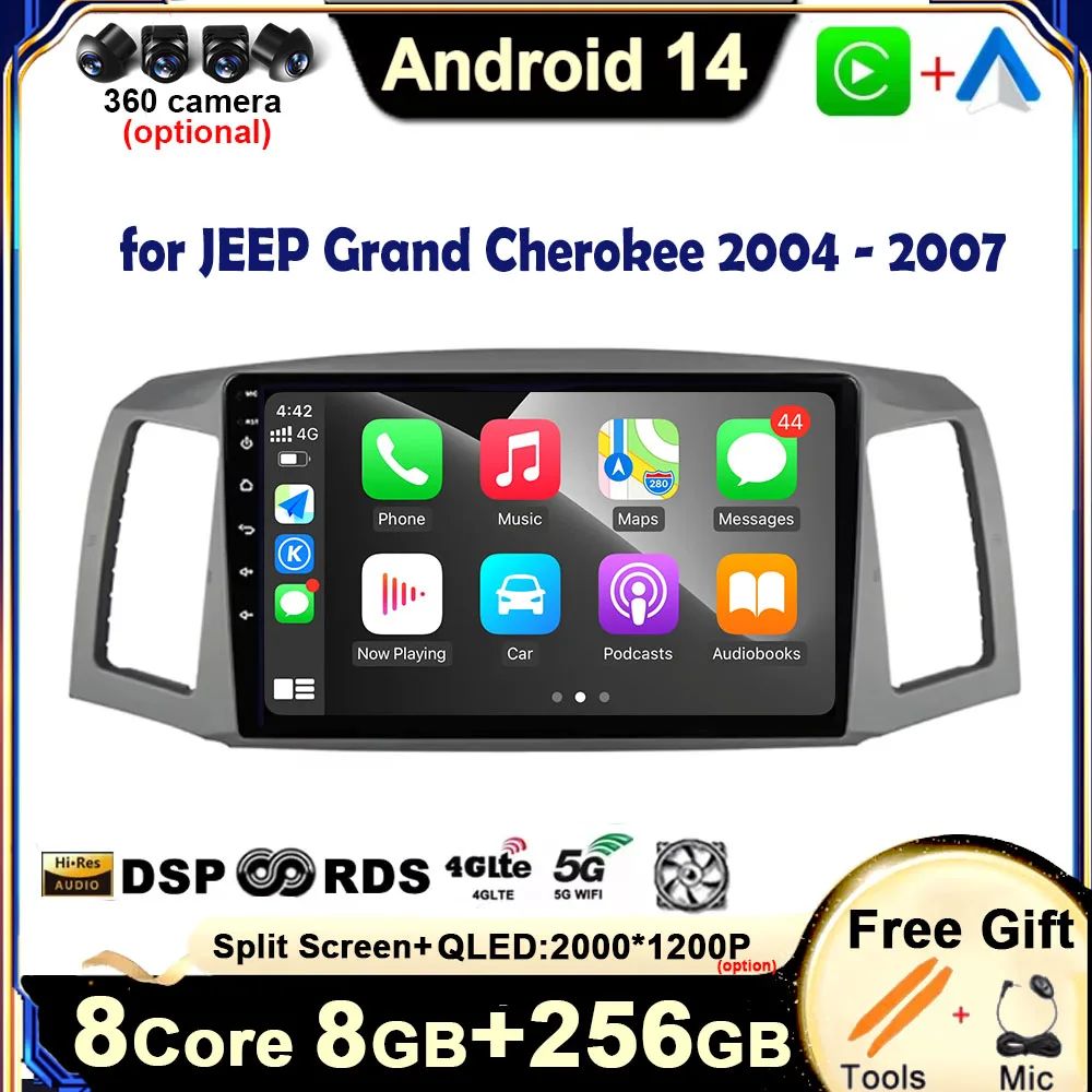 

Android 14 Auto Radio For Jeep Grand Cherokee 2004 2005 2006 2007 BT 4G Car Multimedia GPS Navi WIFI Car play IPS QLED Screen