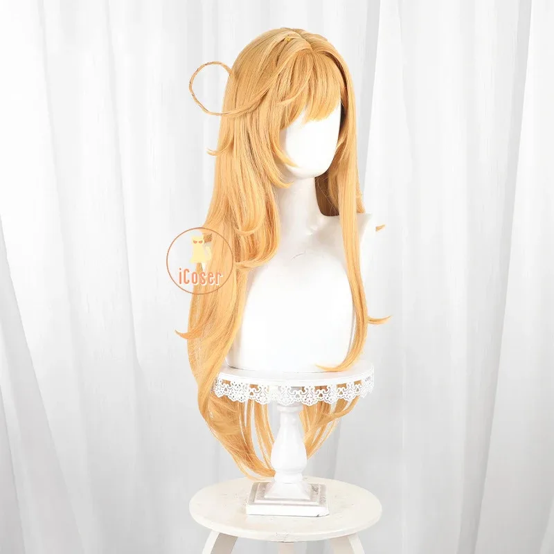 ICoser Genshin تأثير Escoffier شعر مستعار تأثيري برتقالي طويل الشعر Ousia Fontaine التميز بطعم جيد حفلة الهالوين للنساء أ