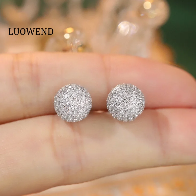 

LUOWEND 18K White Gold Earrings Luxury Round Design 2.0carat Real Natural Diamond Stud Earrings for Women Senior Banquet