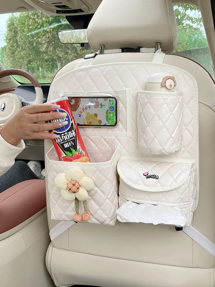 All in One Car Seat Back Organizer Multi-Functional Rear Seat Storage Bag with Foldable Tray Cup/Tissue Holder Storage Pocket