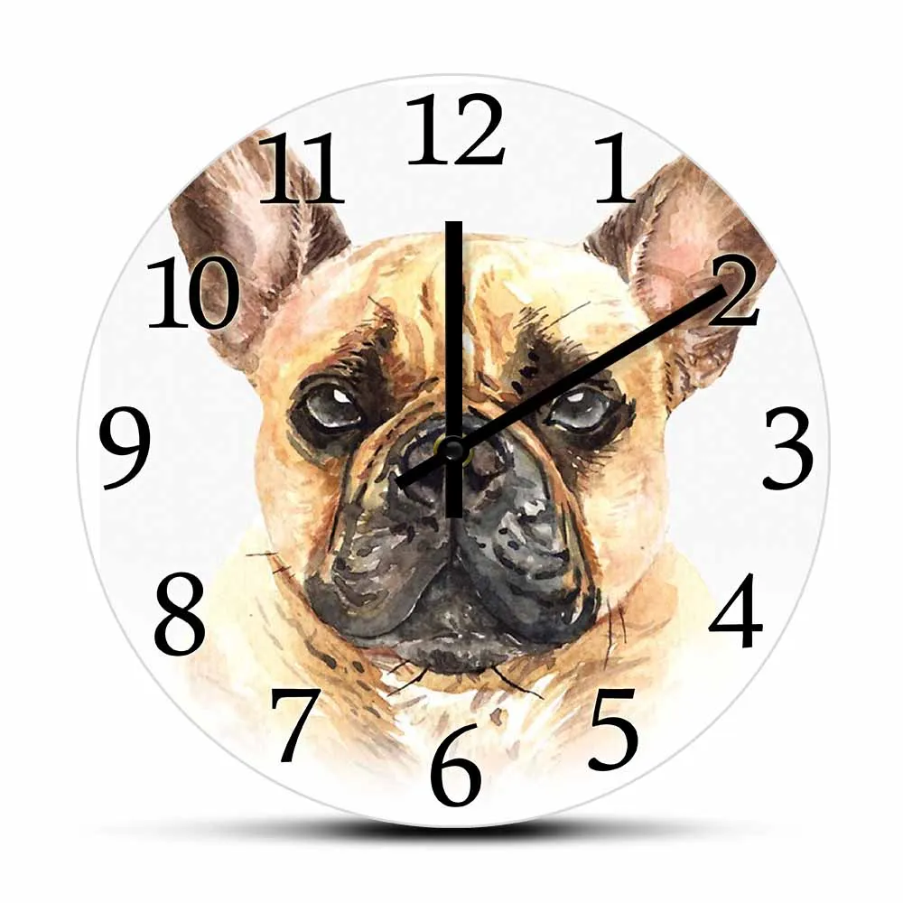 French Bulldog Portrait Cartoon Design Wall Clock For Kids Room Frenchie Dog Breed Puppy Artwork Decorative Silent Wall Watch