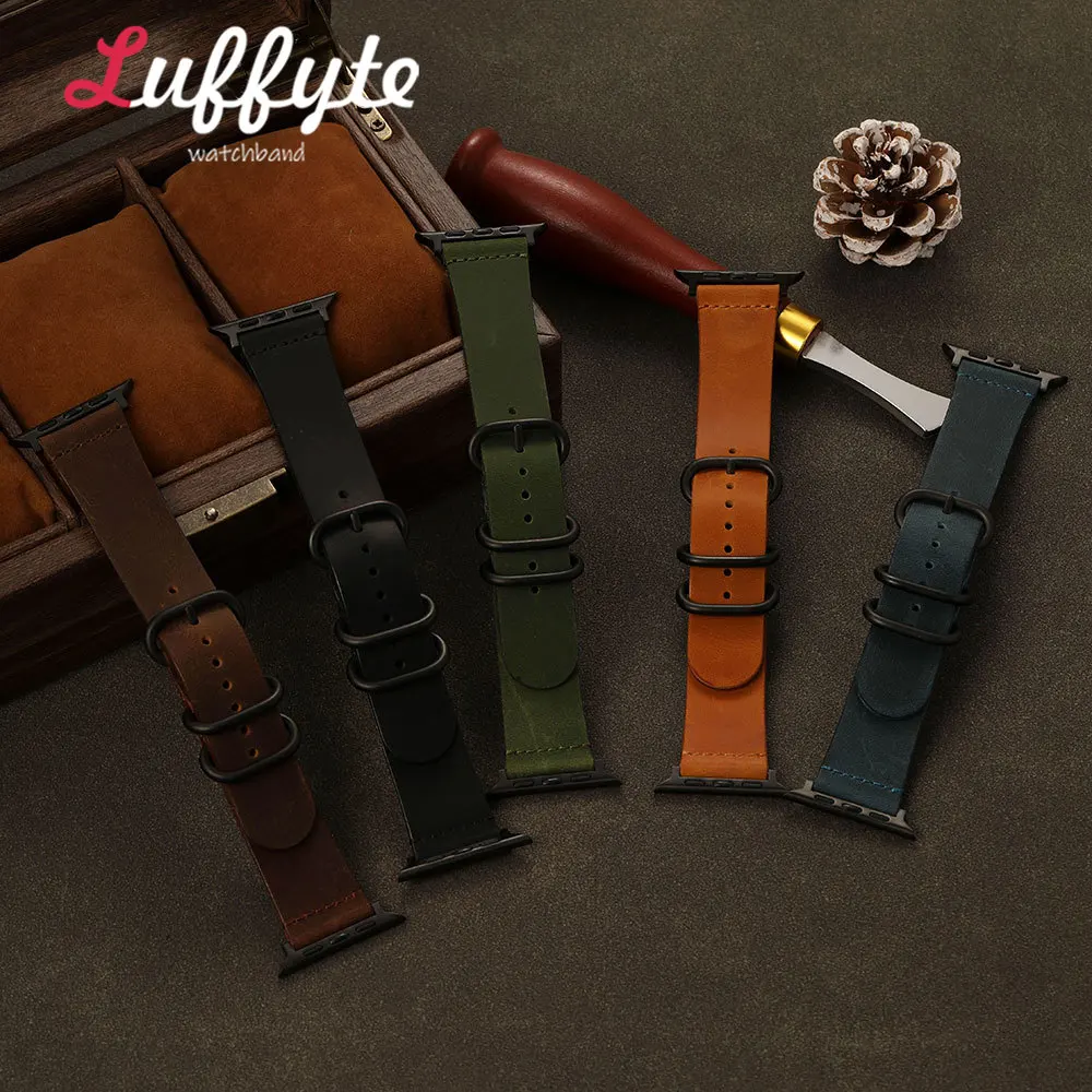 Herren Crazy Horse Leder Uhrenarmband für Apple Watch Series 1-11 Ultra SE Armband für iWatch 38 40 41 42 44 45 46 49mm