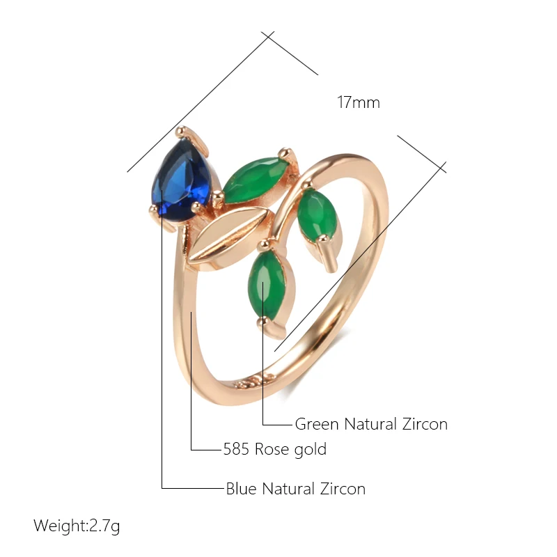 SYOUJYO Green Leaf Zircon Rings For Women Copper Fine Jewelry