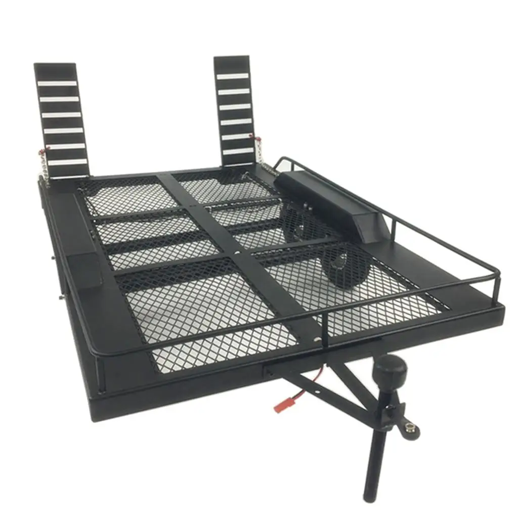 RC Car Model Heavy Duty Trailer Black Metal Rack with Four Wheels for 1/10 Crawler Chassis Modifications