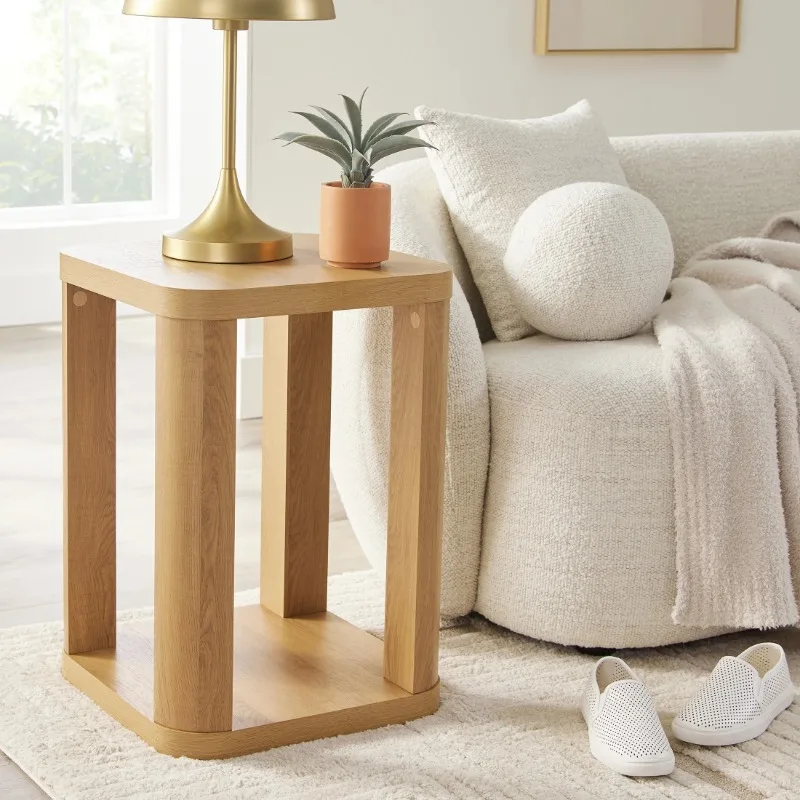 

End Table, Light Honey Finish,Stylish modern design,Two shelves for functional storage and display areas,MDF and particle board