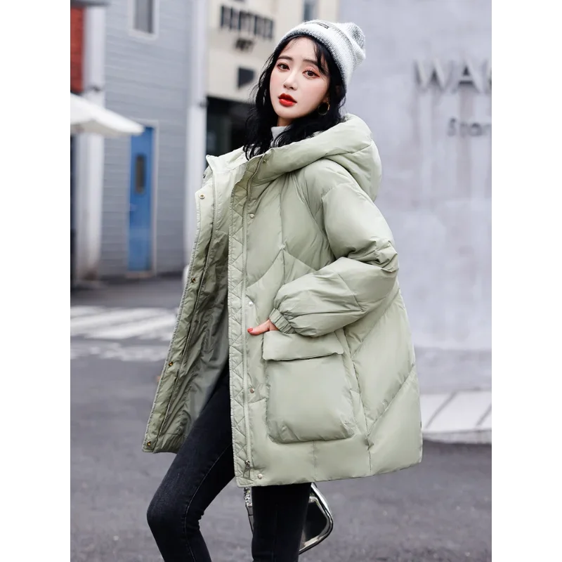 ฤดูหนาวใหม่แจ็คเก็ตผู้หญิง 90% เป็ดสีขาวลงHooded Down Jacketความยาวกลางแฟชั่นเสื้อลําลองหลวมขนาดใหญ่ลงแจ็คเก็ต