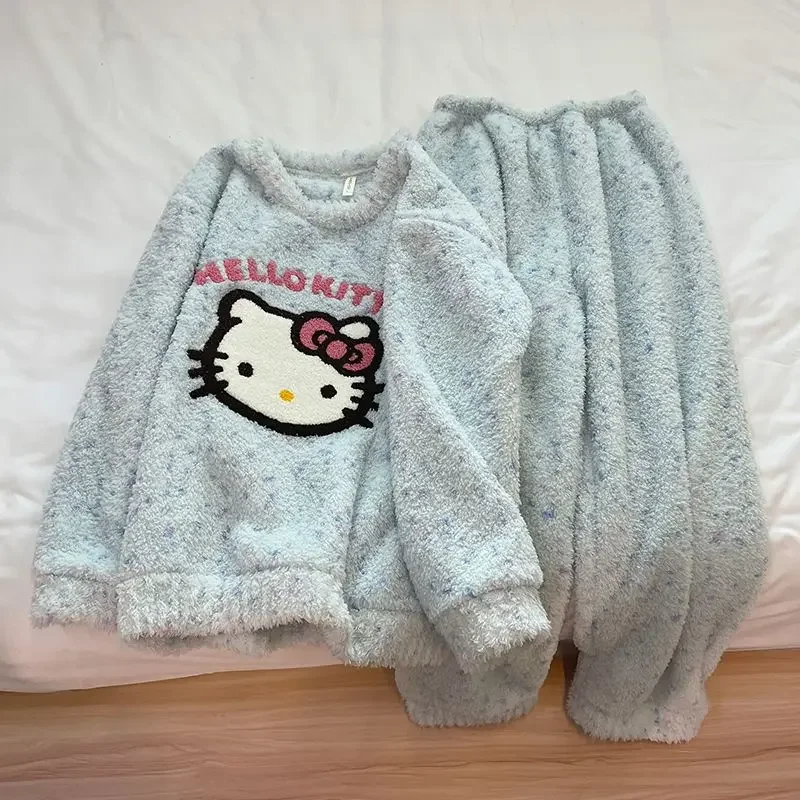 

Женский пижамный комплект Hello Kitty 2025 из ледяного шелка в горошек, одежда для сна с милым мультяшным принтом, домашняя одежда для дома, удобная одежда для сна, наряд