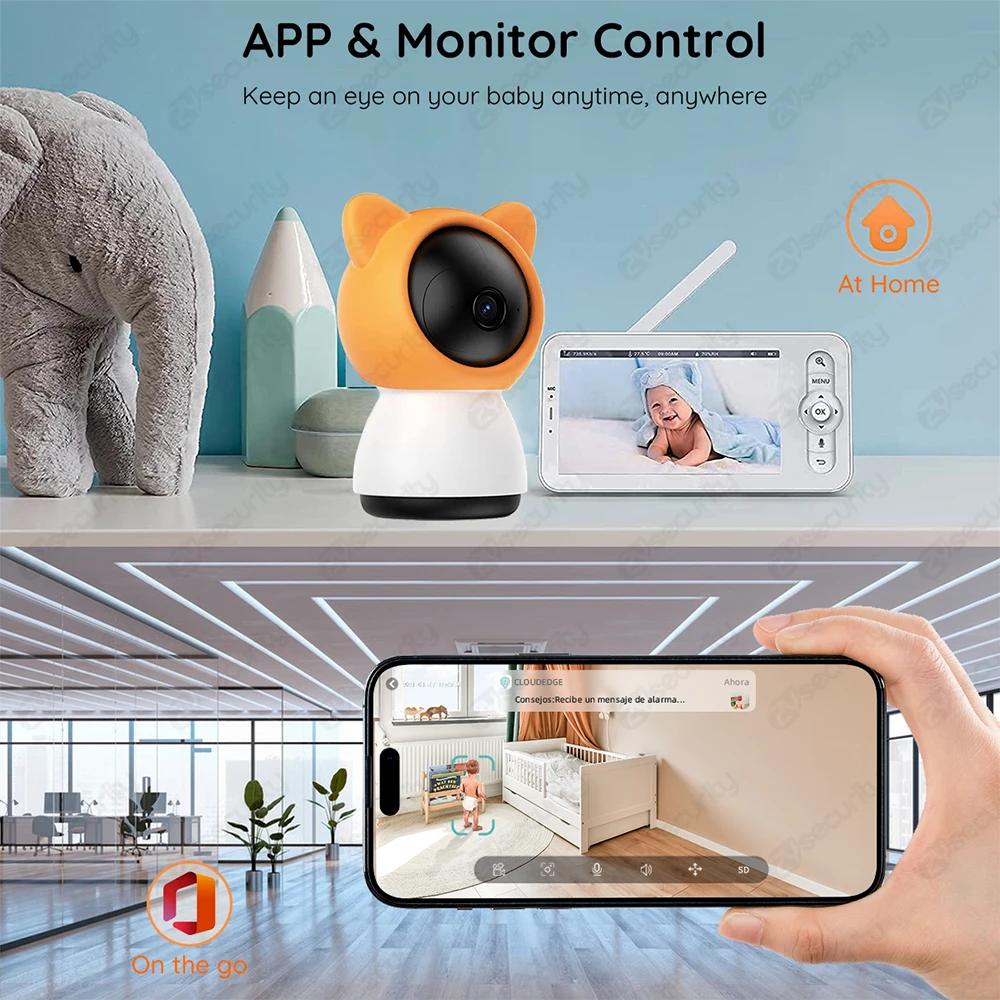 5 Inch WiFi Baby Monitor with Phone App 1080P PTZ Camera Nanny HD Night Vision Interom Baby Phone VOX Cry Detection Baby Cameras