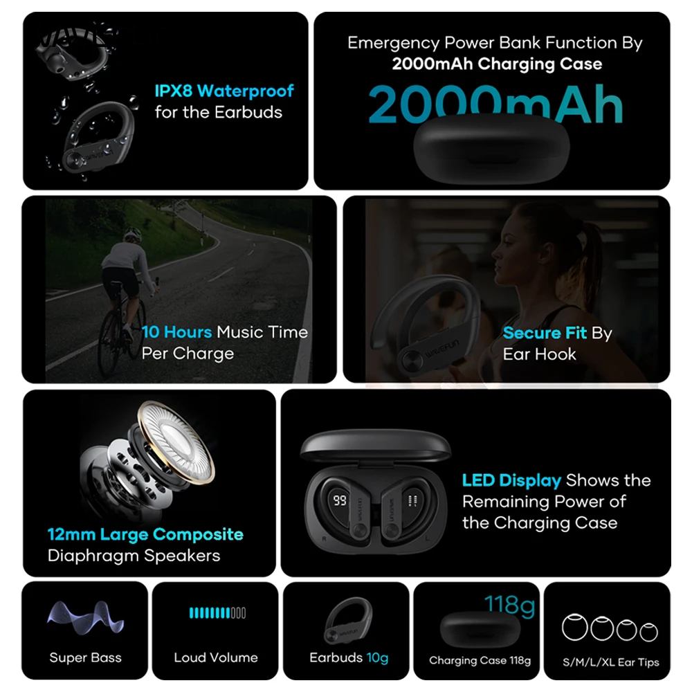 Cuffie Bluetooth 5.4 Wireless Con ENC, 48h Autonomia, IPX8, Stereo HiFi – Auricolari In Ear Per IPhone, Samsung E Android