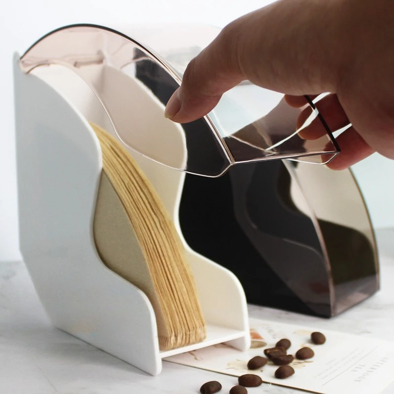 1pc Fan-shaped Coffee Filter Paper Dustproof Bar Storage Rack with Dust Cover Filter Paper Storage Box for Cafes Bars Restaurant view 2