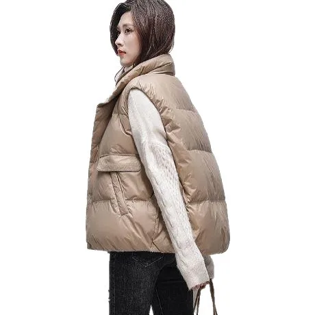 المرأة أسفل سترة بطة ريشة قصيرة جاكيت بلا إكمام موضة الشتاء الوقوف طوق صدرية كردينا نسائية с كبابيوشوكوم VT-361