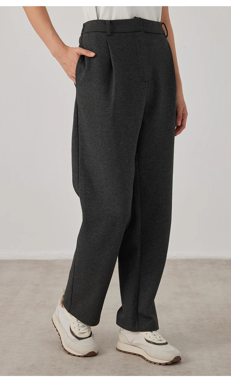 KW7523331 Lässige Damenhose mit geradem Bein, gemischter Stoff, elastische Taille, entspannte Passform, Hose mit Taschen – Detail 10