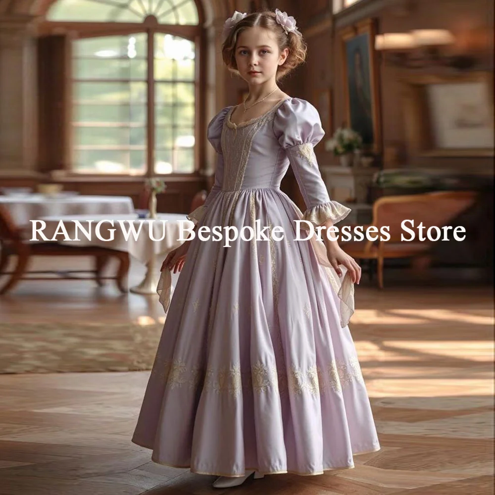 Customized Medieval Girl Formal Wear Gothic Victorian Flower Girl Dresses Satin Child Birthday Party Gowns