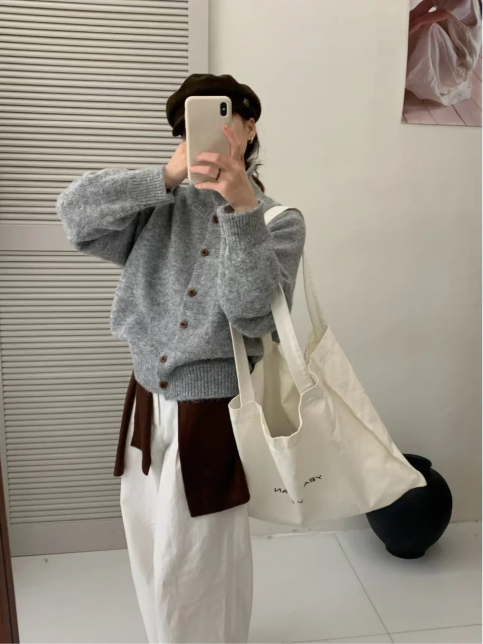 

Свободный женский вязаный свитер с воротником-стойкой, повседневный зимний кардиган, Новое поступление, открытый кардиган на одной пуговице, модный цвет