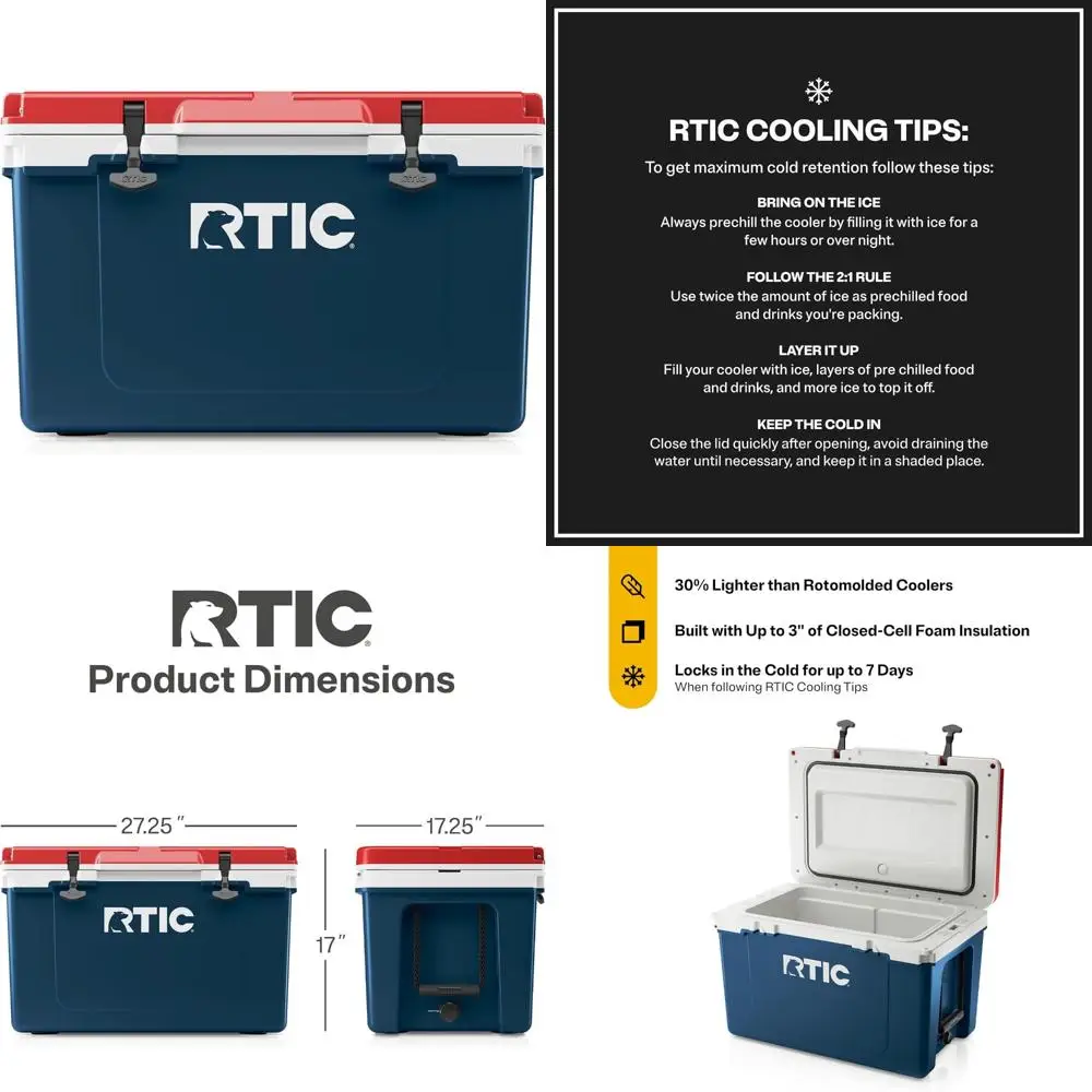 

RTIC Сверхлегкий 52-литровый жесткий холодильник с изоляцией, портативный сундук для льда для пляжа, напитков, напитков, кемпинга, пикника, рыбалки, боа