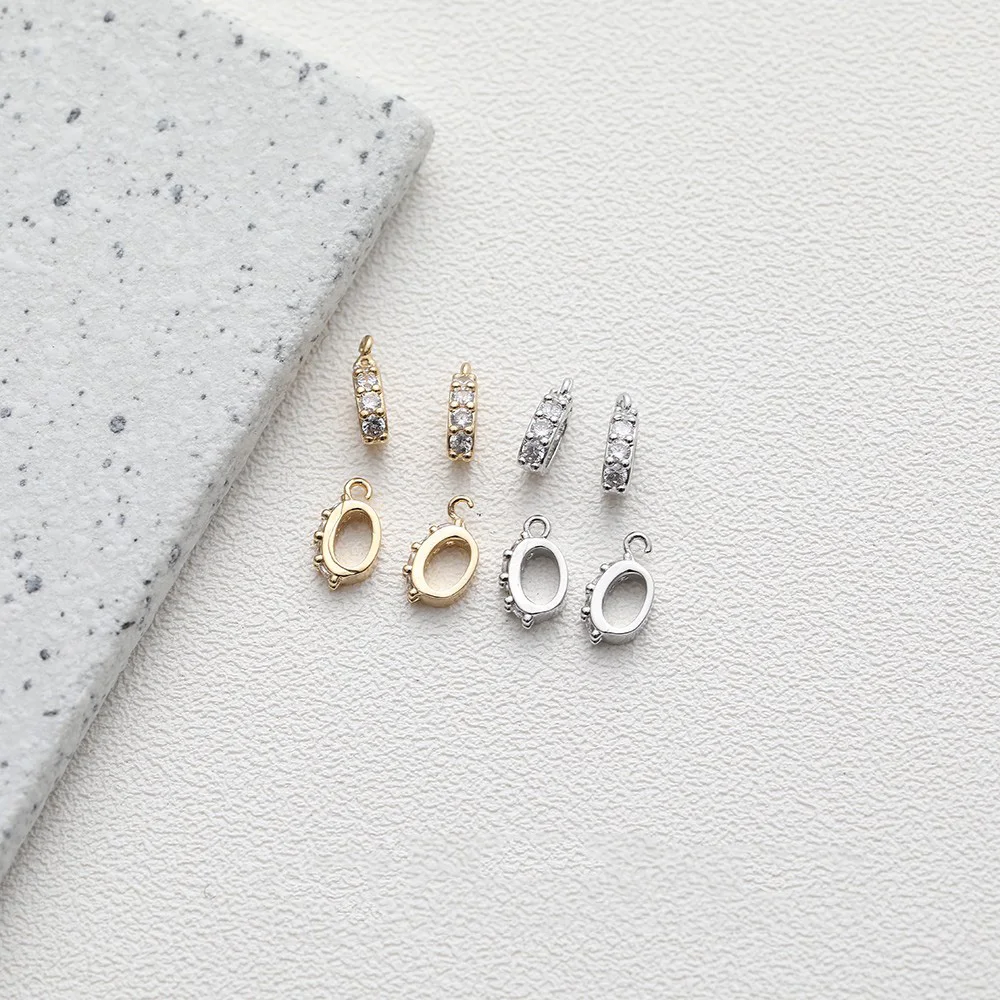 4PCS 14K Gold Plated Inlaid Pendant Round Zircon Split Ring Buckle Necklace Bracelet DIY Findings Jewelry Material Accessories