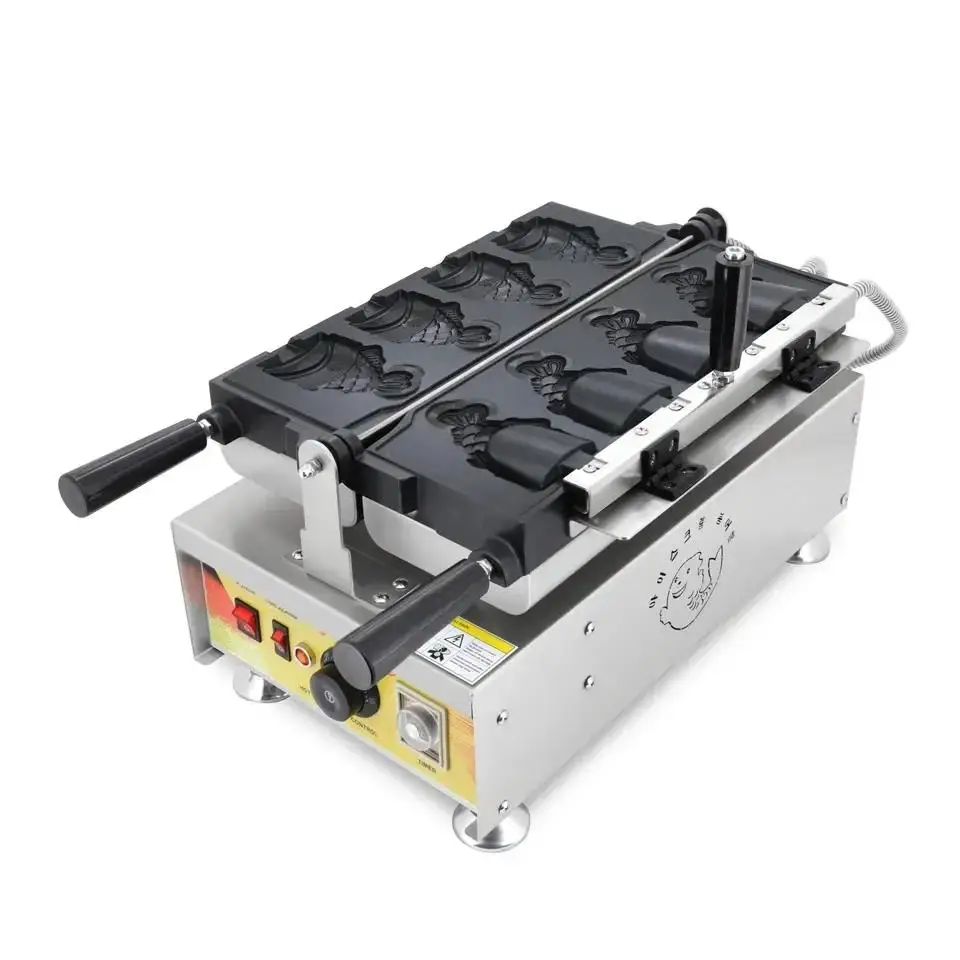 Commercial Ice Cream Taiyaki Machine Fish Cone Maker with Independent Heating of Stone Part 4Pcs Set for Business Use