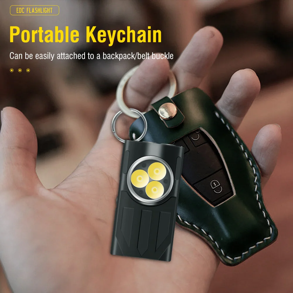 LED UV Keychain Flashlight Portable USB C Rechargeable Work Light 2000 lumens Mini Torch with Clip Camping Lantern