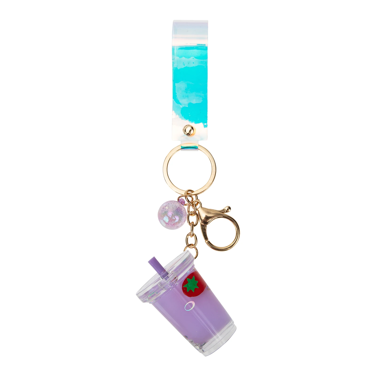 

Milk Tea Strawberry Cute Bag Pendant Bottle Decor Key Ring Milk Tea Keychain Holder Purple Lightweight Practical Gifts