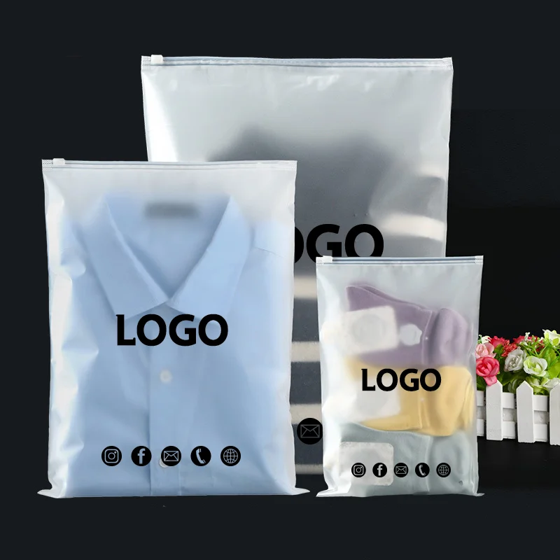 50PCSCustom Storage Frosted Zipper Bags Home Clothing Shirts Business Small Business Packaging Product Bags Print Your Own Logo