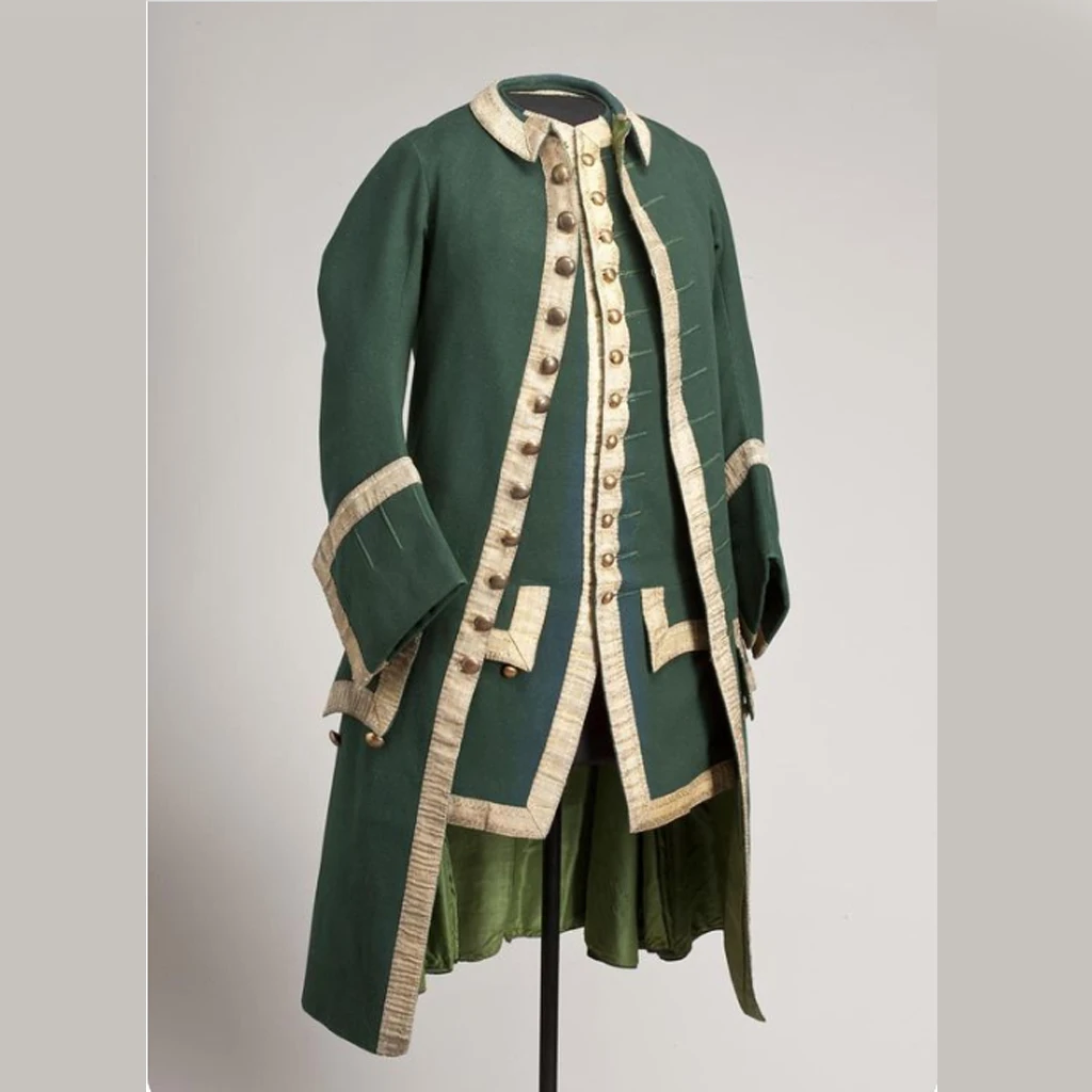 18th century gentleman uniform set napoleonic grounds green frock jacket and vest theater costume Marie Antoinette ball gown