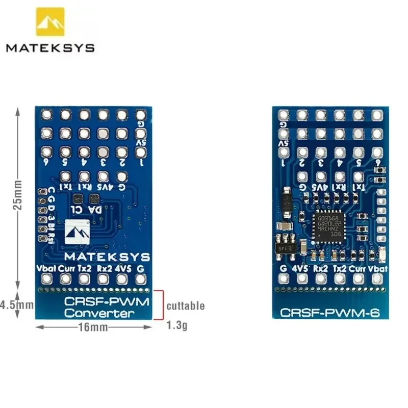 Matek CRSF-PWM-6 6CH CRSF to PWM Converter, 2x UART GPS Telemetry 1.3g for TBS Crossfire ELRS RX