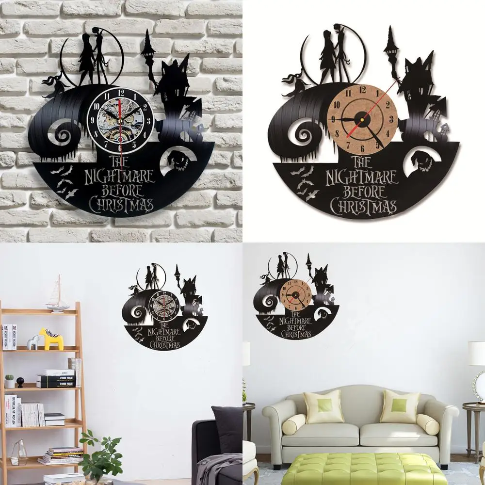 Christmas Night Horror Black Vinyl Record Clock Jack and Sally Wall Clock Hollow Creative Retro Record