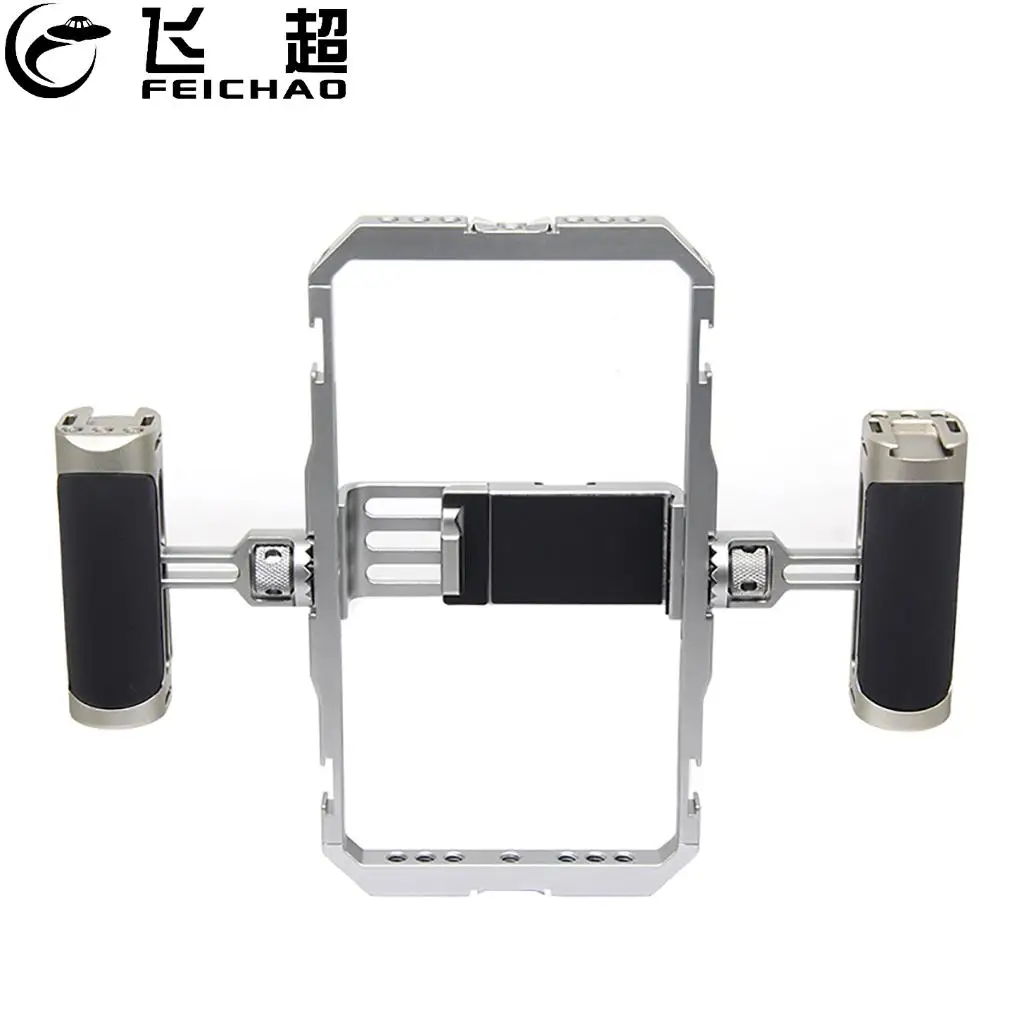 

Клетка для смартфона FEICHAO, портативная телефонная установка с двойной ручкой и креплением для холодной обуви для записи видео, прямой трансляции, кинопроизводства